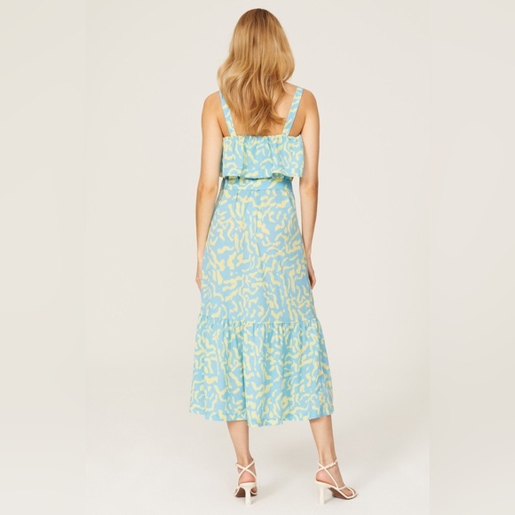 Derek Lam Collective RTR Blue Scribble Tie Midi Dress Tiered Size 36 - Picture 2 of 6
